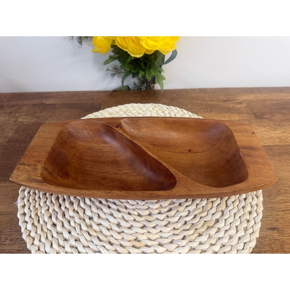Vintage Monkey Pod Wood Divided Serving Tray MCM Snack Dish Action Platter